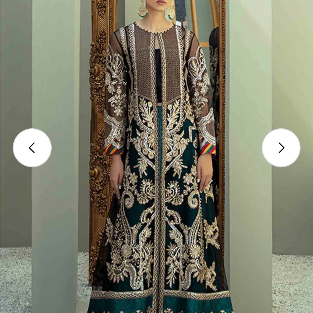 Embroidered Green and Black Maxi Dress with Gold Detail